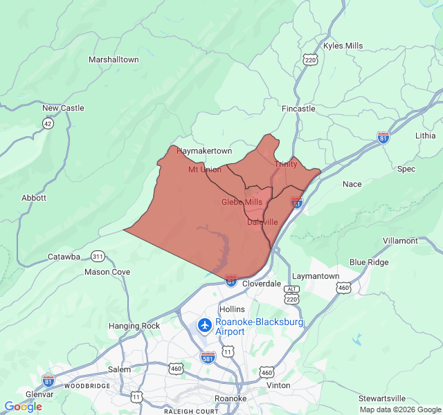 Map of septic coverage in Daleville, VA