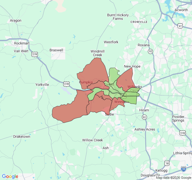 Map of septic coverage in Dallas, GA
