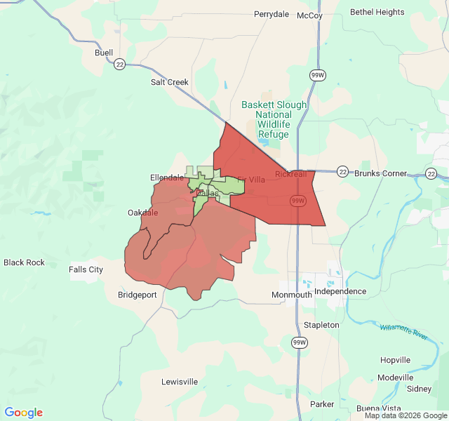 Map of septic coverage in Dallas, OR