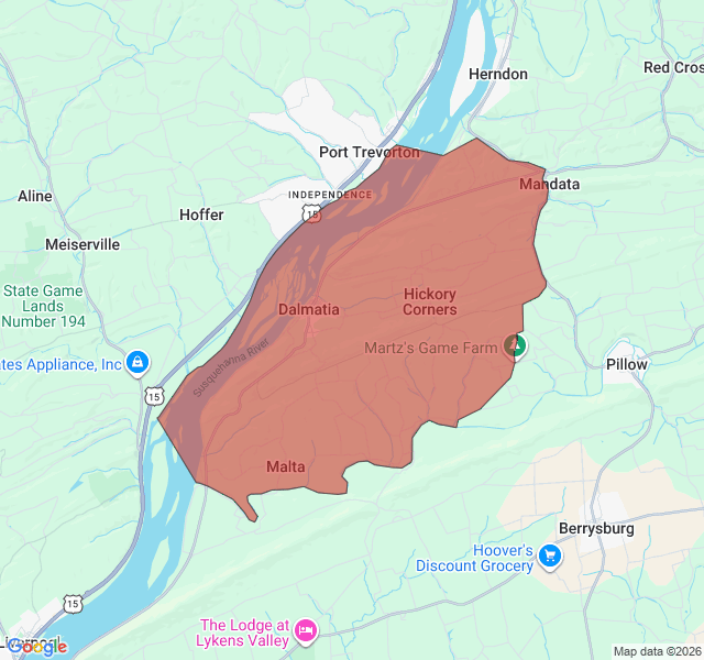 Map of septic coverage in Dalmatia, PA