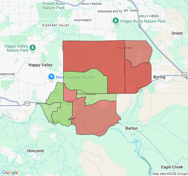 Map of septic coverage in Damascus, OR
