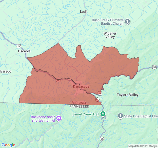 Map of septic coverage in Damascus, VA