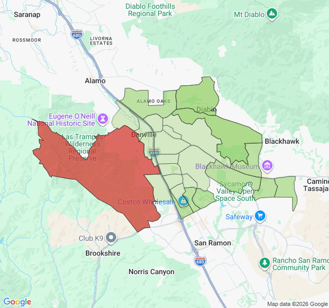 Map of septic coverage in Danville, CA