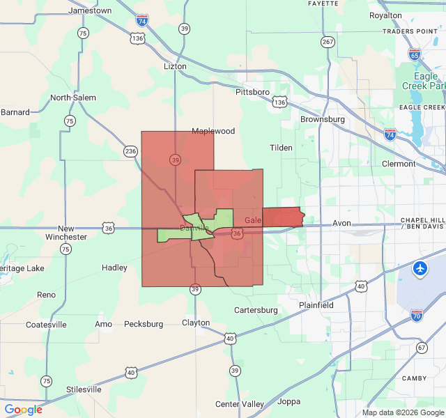 Map of septic coverage in Danville, IN