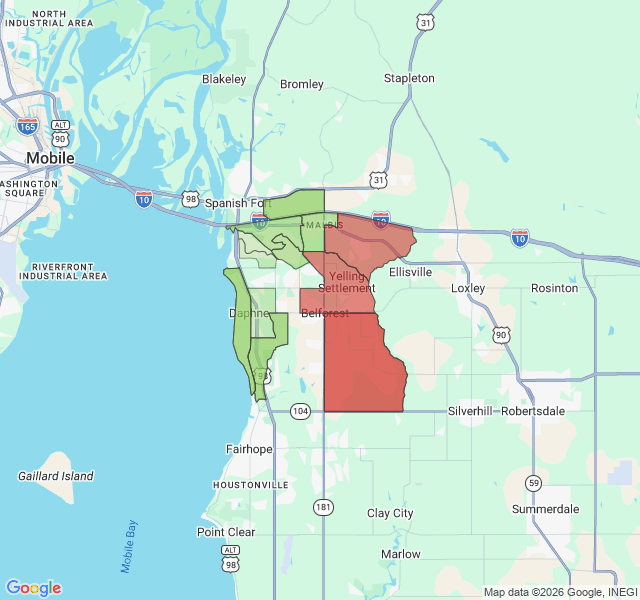 Map of septic coverage in Daphne, AL