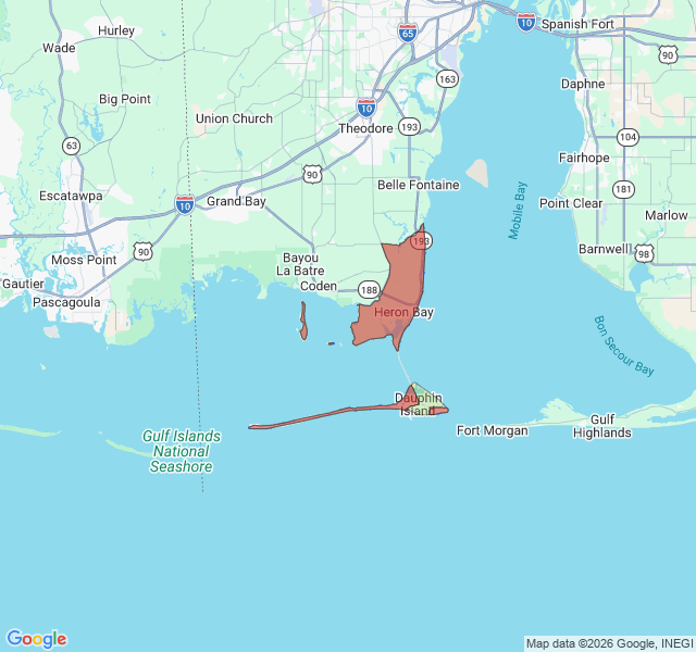 Map of septic coverage in Dauphin Island, AL