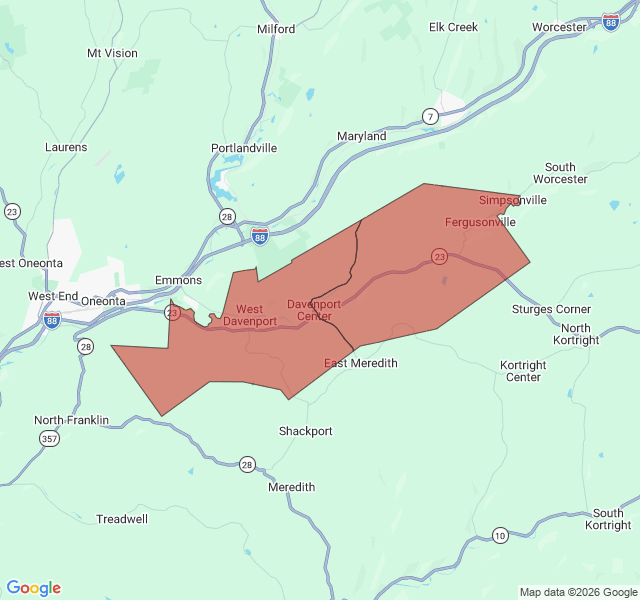 Map of septic coverage in Davenport Center, NY