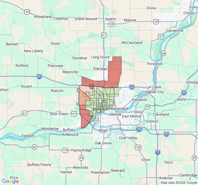 Map of septic coverage in Davenport, IA