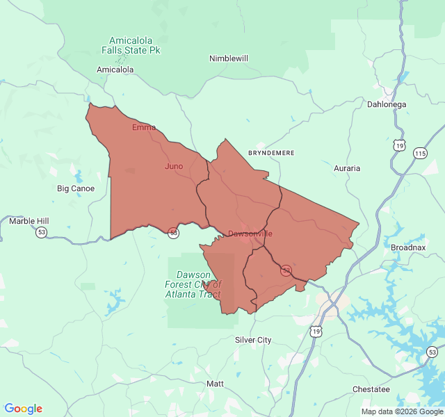 Map of septic coverage in Dawsonville, GA