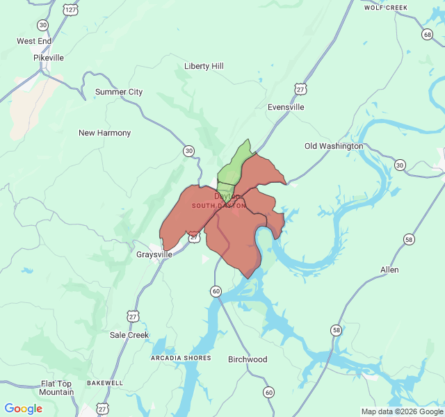 Map of septic coverage in Dayton, TN