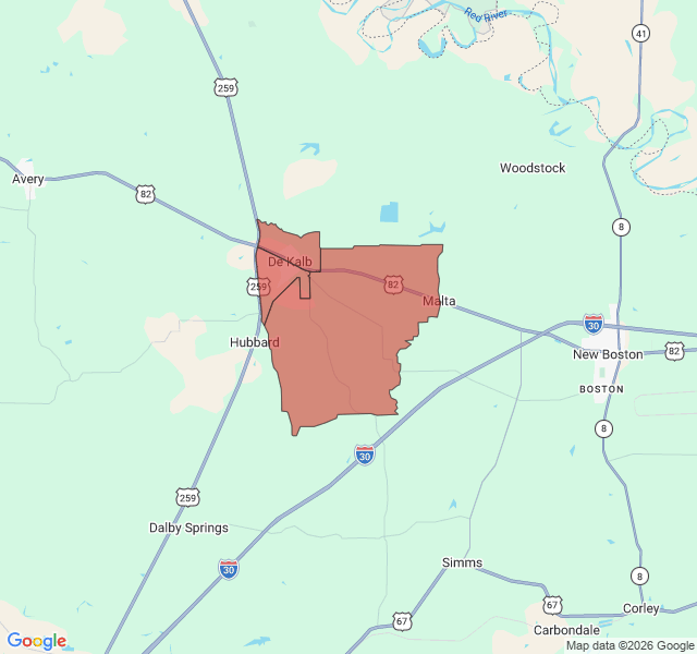 Map of septic coverage in De Kalb, TX
