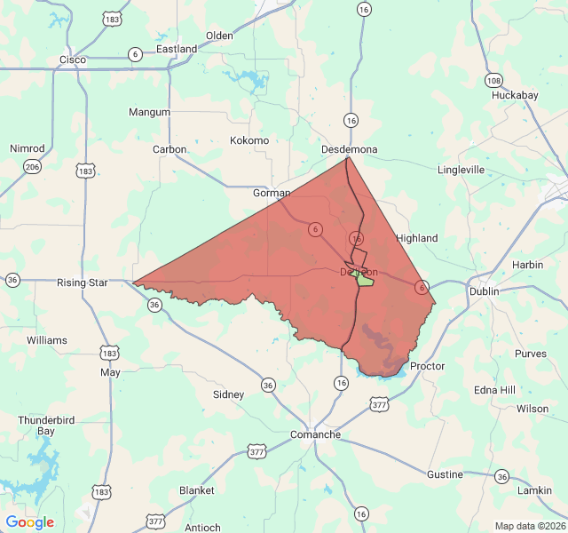 Map of septic coverage in De Leon, TX