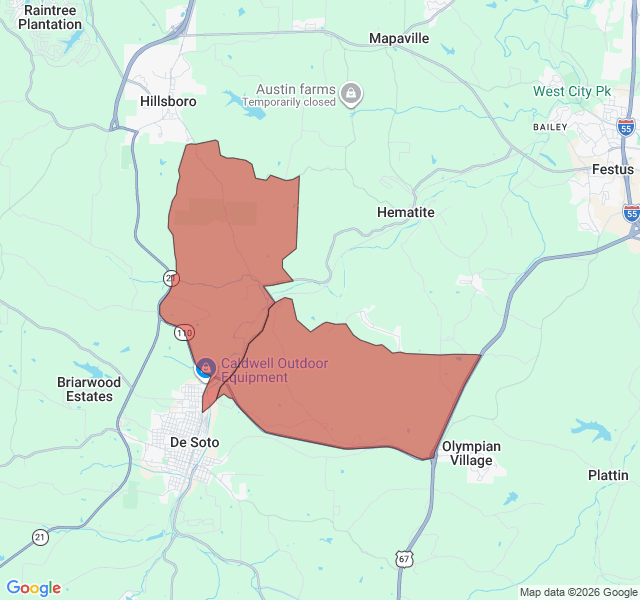 Map of septic coverage in De Soto, MO