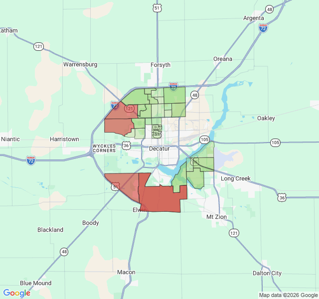 Map of septic coverage in Decatur, IL
