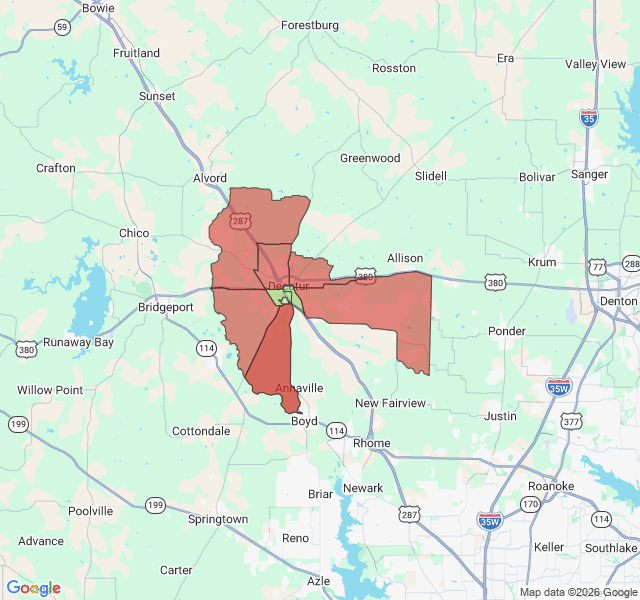 Map of septic coverage in Decatur, TX