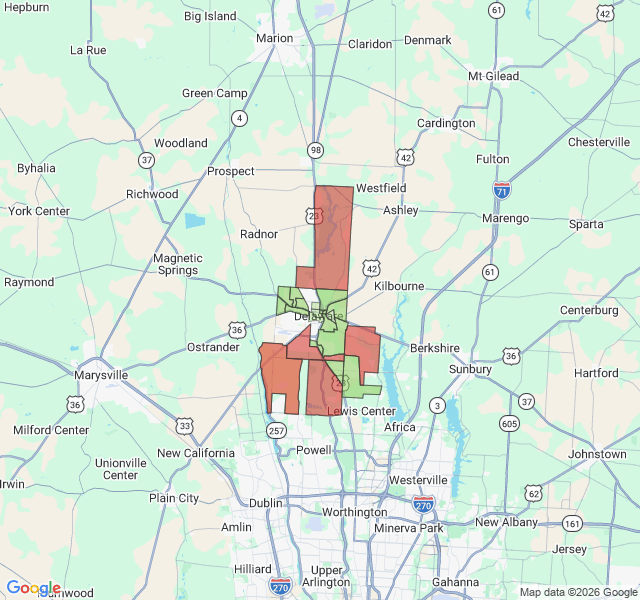 Map of septic coverage in Delaware, OH