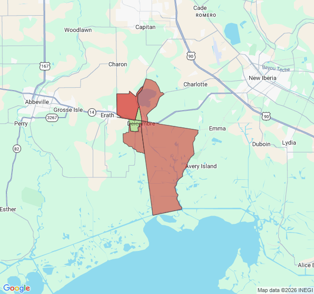 Map of septic coverage in Delcambre, LA