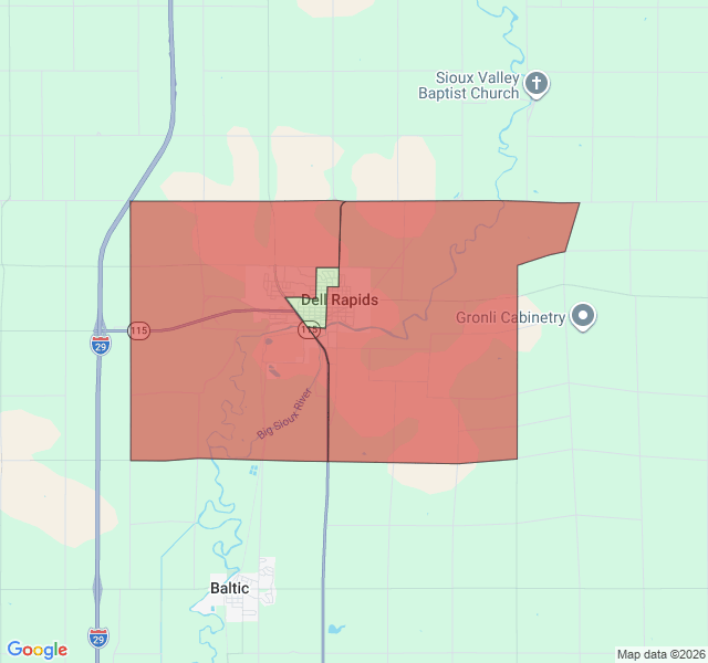 Map of septic coverage in Dell Rapids, SD