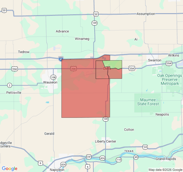 Map of septic coverage in Delta, OH