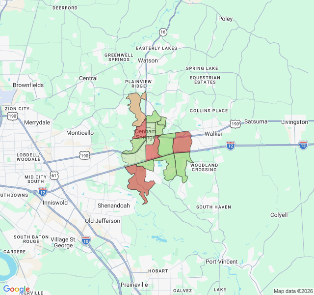 Map of septic coverage in Denham Springs, LA