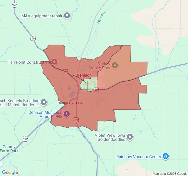 Map of septic coverage in Denison, IA