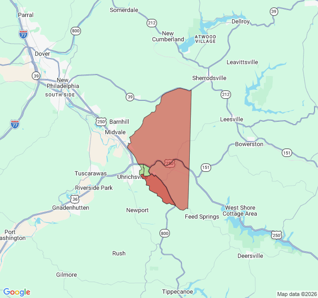 Map of septic coverage in Dennison, OH