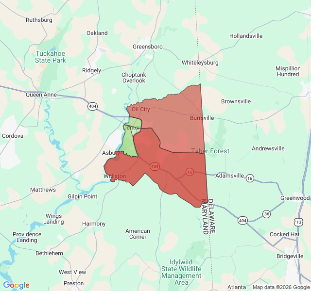 Map of septic coverage in Denton, MD