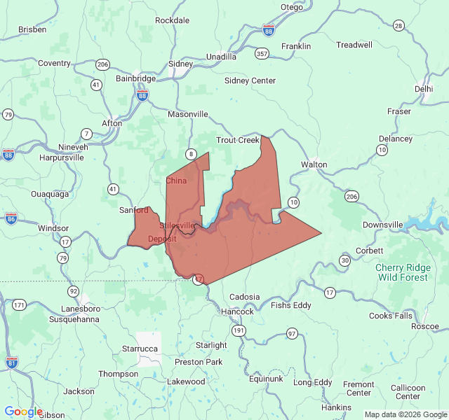 Map of septic coverage in Deposit, NY