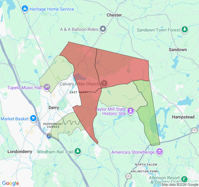 Map of septic coverage in Derry, NH