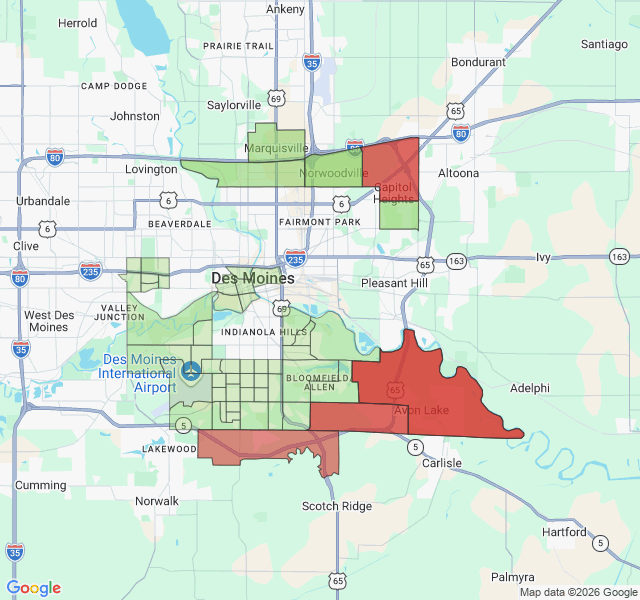 Map of septic coverage in Des Moines, IA