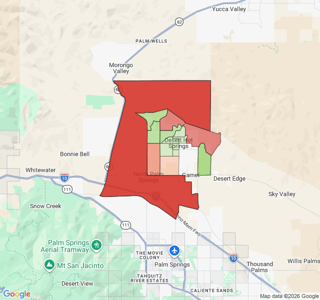 Map of septic coverage in Desert Hot Springs, CA