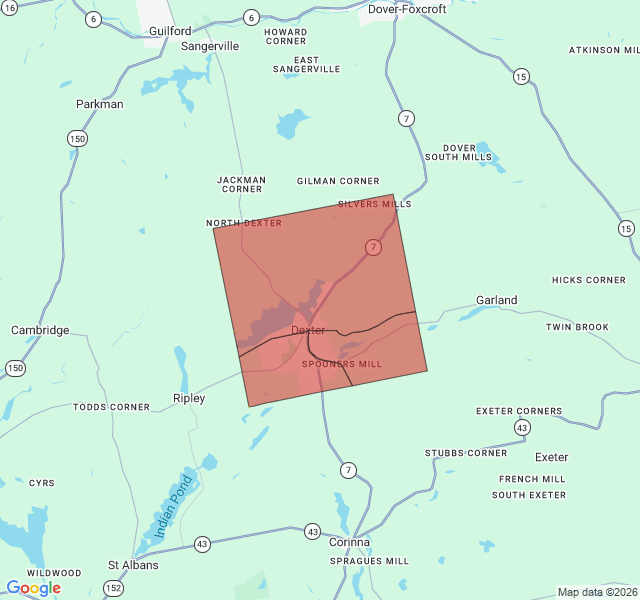 Map of septic coverage in Dexter, ME