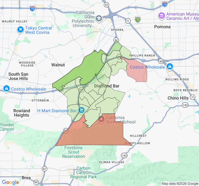 Map of septic coverage in Diamond Bar, CA