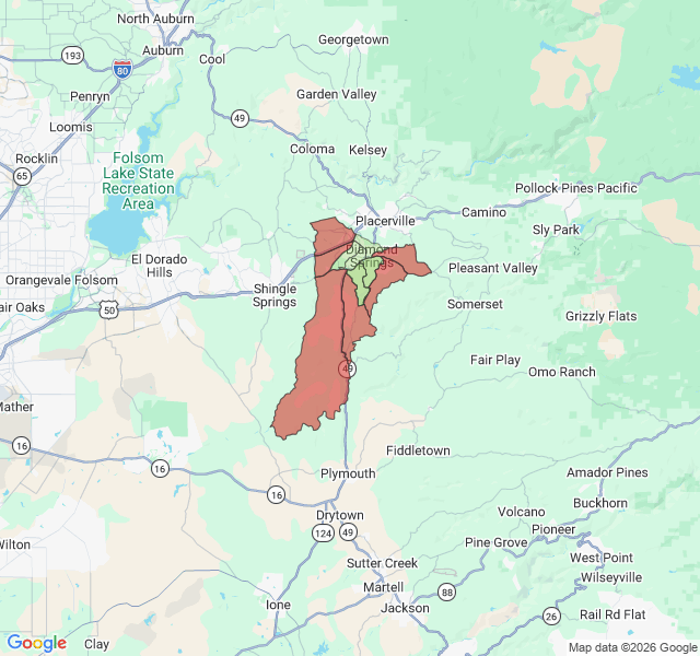 Map of septic coverage in Diamond Springs, CA