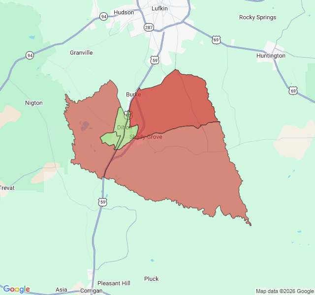 Map of septic coverage in Diboll, TX
