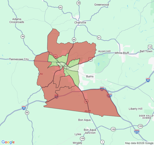 Map of septic coverage in Dickson, TN