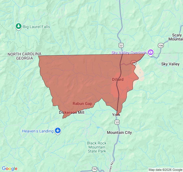 Map of septic coverage in Dillard, GA