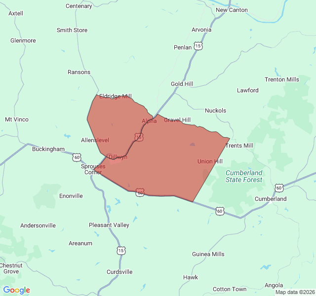Map of septic coverage in Dillwyn, VA