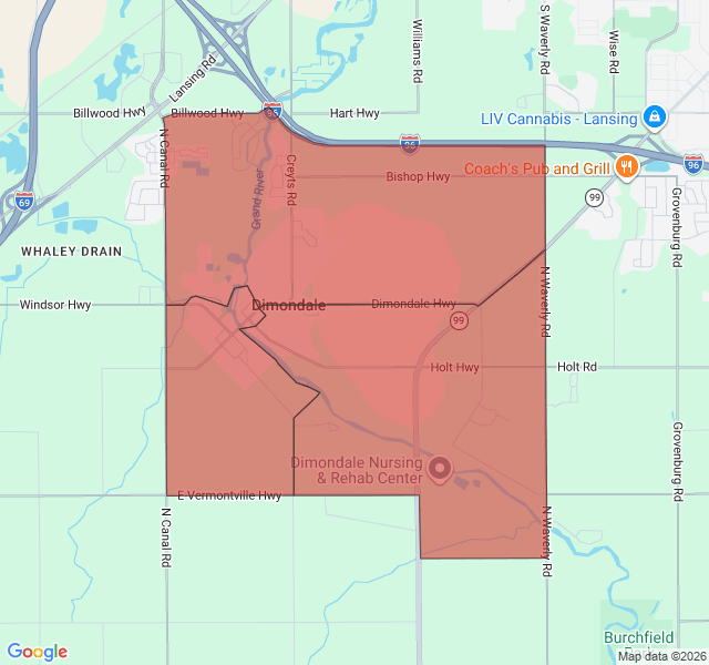 Map of septic coverage in Dimondale, MI