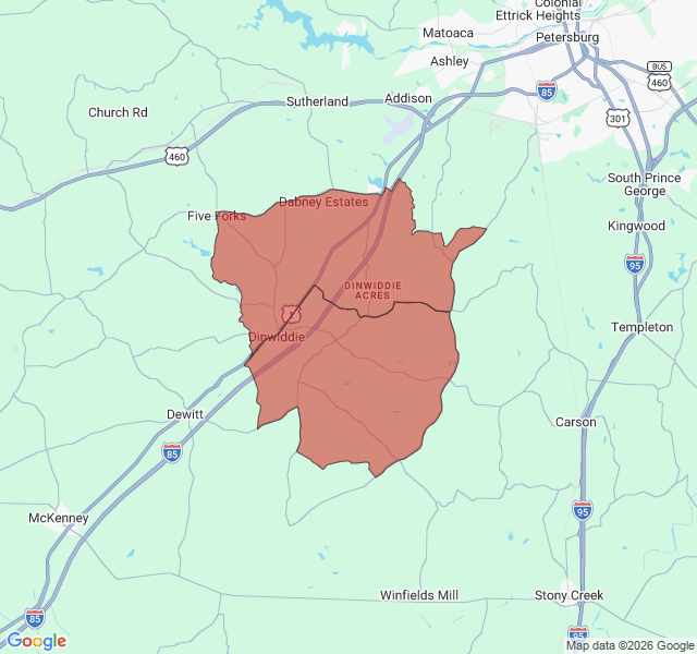 Map of septic coverage in Dinwiddie, VA