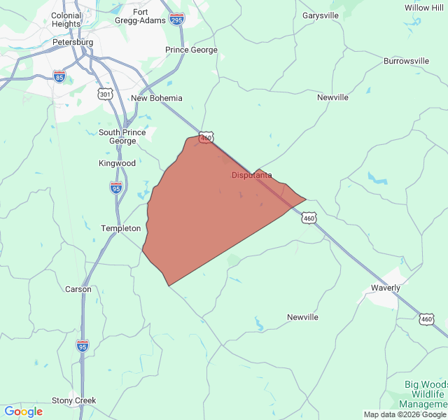 Map of septic coverage in Disputanta, VA