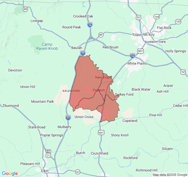 Map of septic coverage in Dobson, NC