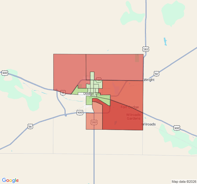 Map of septic coverage in Dodge City, KS
