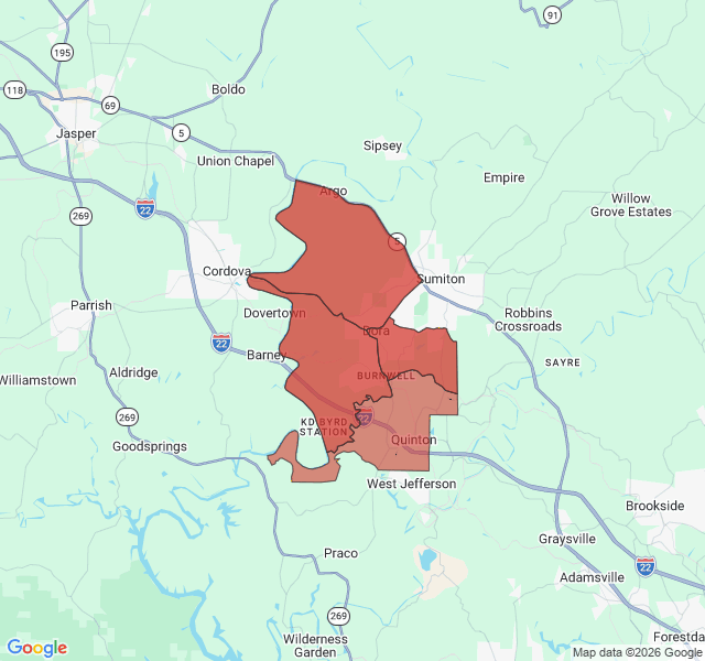 Map of septic coverage in Dora, AL