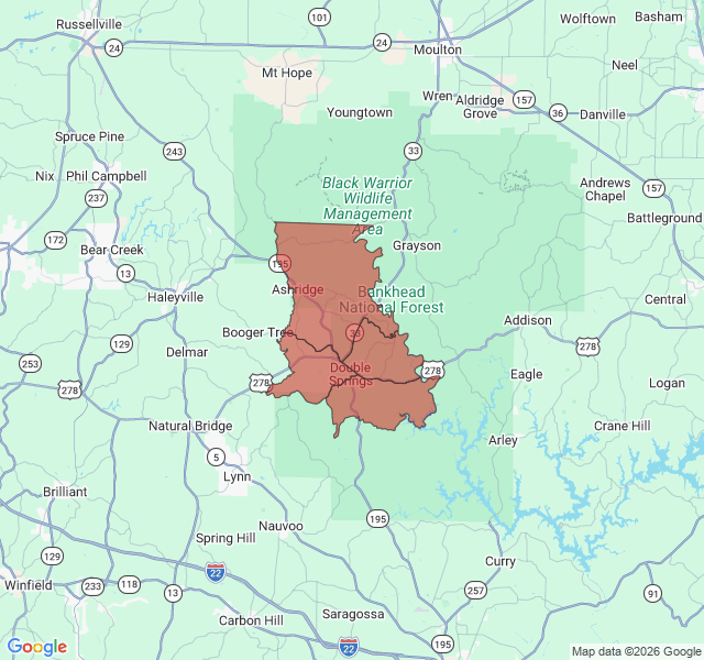 Map of septic coverage in Double Springs, AL