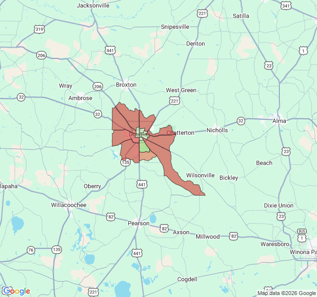Map of septic coverage in Douglas, GA