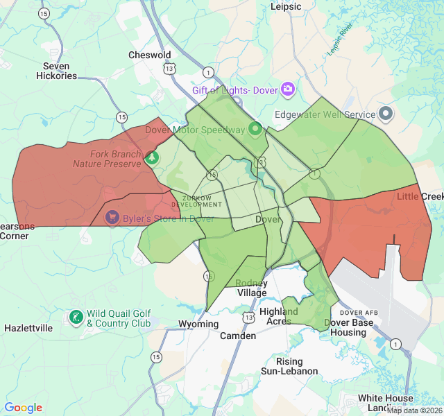 Map of septic coverage in Dover, DE