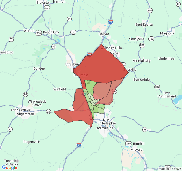Map of septic coverage in Dover, OH