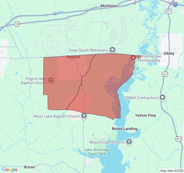 Map of septic coverage in Doyline, LA