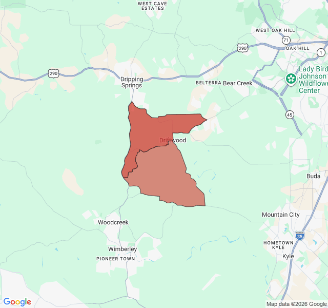 Map of septic coverage in Driftwood, TX